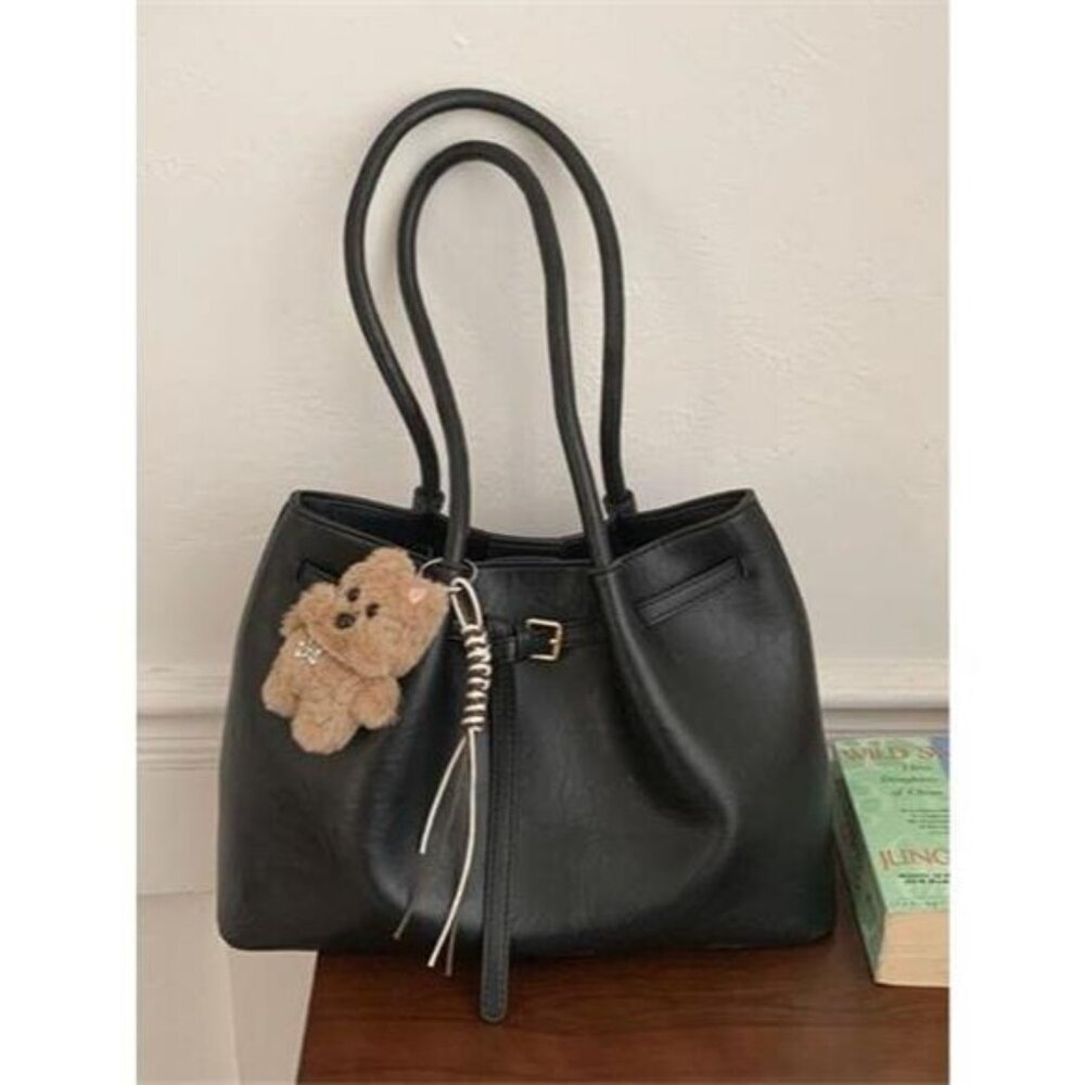 Buckle Decor Leather Shoulder Bag